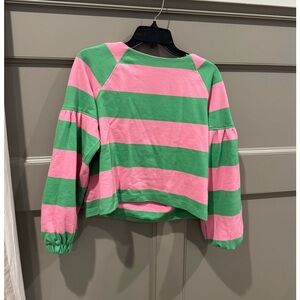 Maeve Pink and Green Striped Long Sleeve Tee